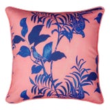 22" Paule Marrot Parrots Pillow in Pink and Blue For Sale
