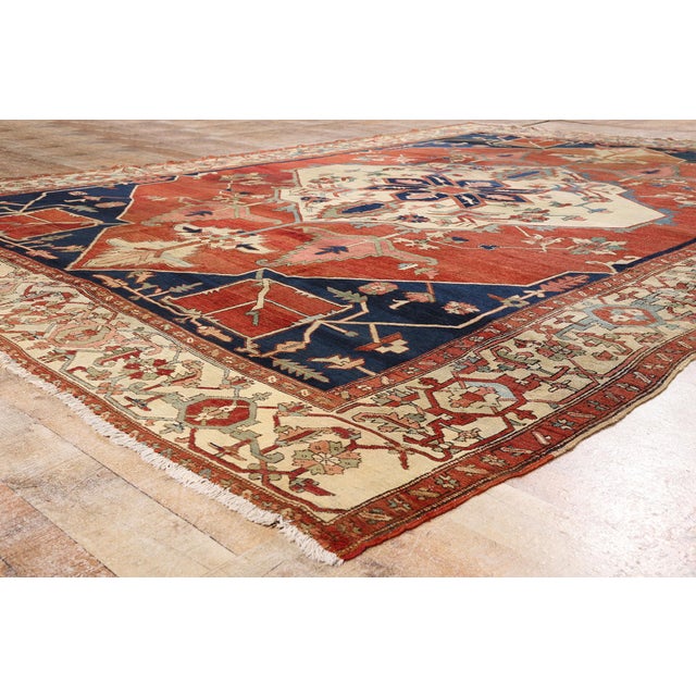 Brick Red Late 19th Century Persian Serapi Rug, 09'07 X 13'00 For Sale - Image 8 of 10
