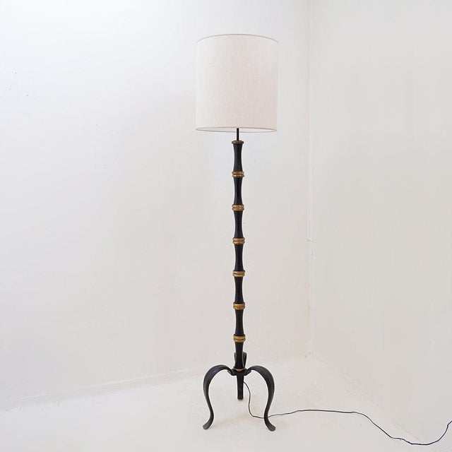 Tripod Floor Lamp in Wrought Iron and Brass with Bamboo-Style Stem For Sale - Image 10 of 16