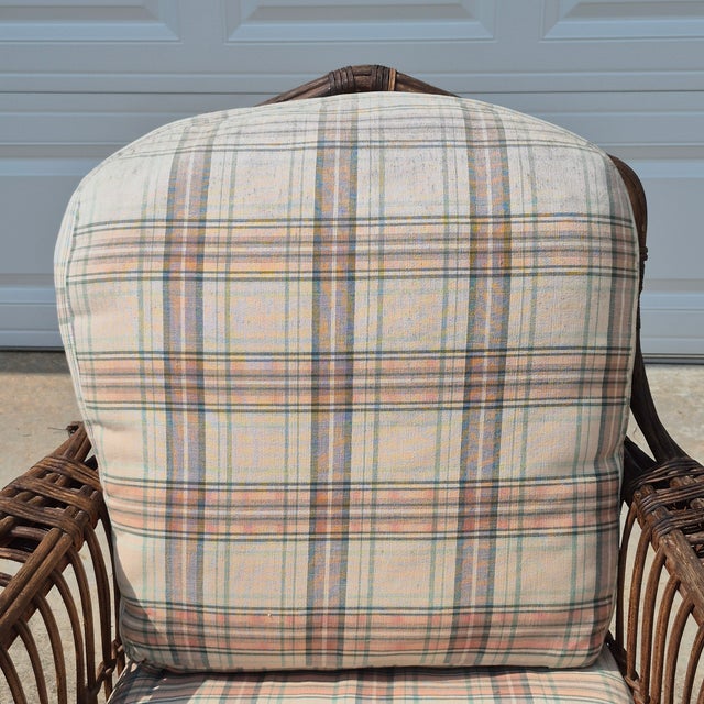 Rustic 1970s Lane Venture Stick Wicker Rattan Arm Chair & Ottoman, Set of 2 For Sale - Image 3 of 14