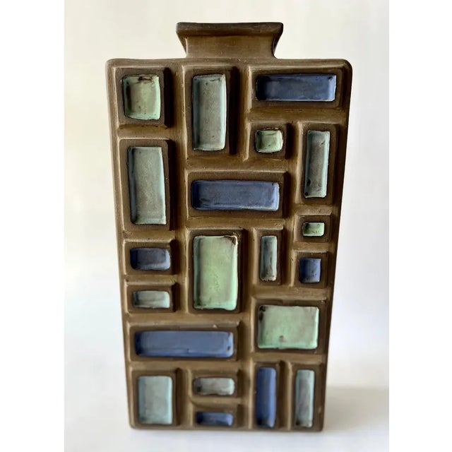 1960s 1960s John W Delaplane Indiana Modernist Pottery Matte Bottle Vase With Mosaic Decoration For Sale - Image 5 of 8