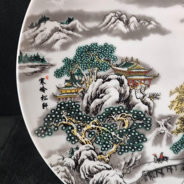 Chinese Ceramic Plate,Qianlong Marked Famille Rose Porcelain Plate Hand Painted Landscape Pattern For Sale - Image 10 of 10
