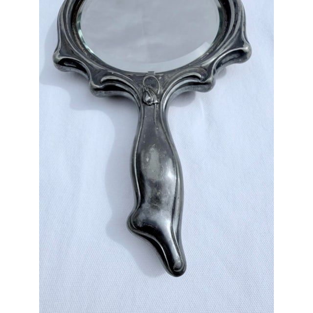 Silver Antique Art Nouveau Silver Plate Hand Mirror With Repoussé Floral Design For Sale - Image 8 of 11