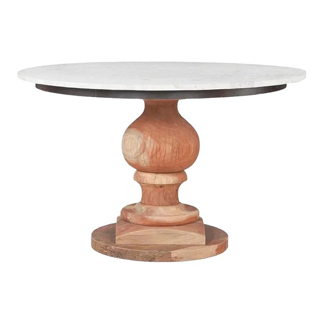 Matthew Izzo Home Mango Wood and Marble Top Round Dining Table For Sale