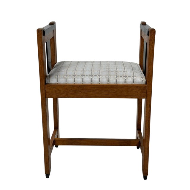 Art Deco Modernist Stool in Oak & Velvet from Jan Brunott, 1920s For Sale - Image 9 of 14