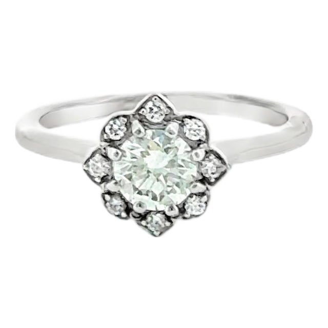 Vintage Style Floral Diamond Engagement Ring 14k White Gold 0.71ctw Aig Certified, Size 6 For Sale
