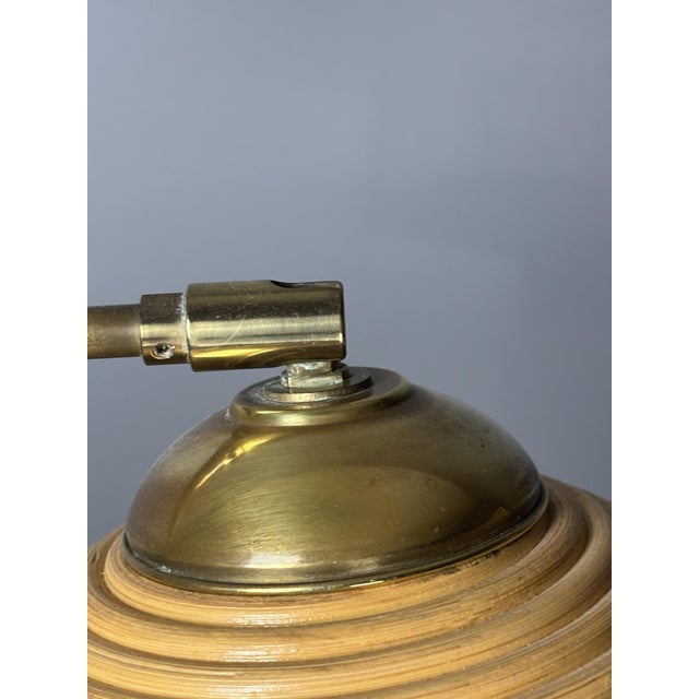 Mid-Century Modern Pencil Reed Rattan Bamboo and Brass Table Lamp, Italy, 1970s For Sale - Image 9 of 10