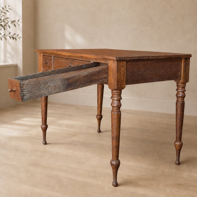 Antique Walnut Three-Drawer Writing Desk With Turned Legs For Sale - Image 13 of 18