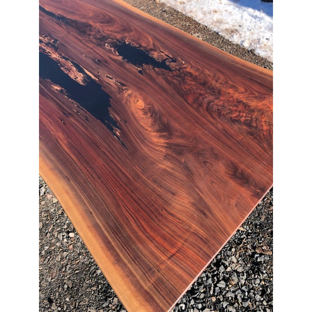 Very Long Hand Crafted Live Edge Walnut Slab Coffee Table For Sale In Philadelphia - Image 6 of 13