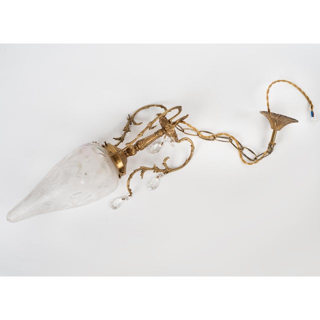 Hollywood Regency 1960s Spanish Empire Style Cast Brass and Crystal Pendant Light For Sale - Image 3 of 10