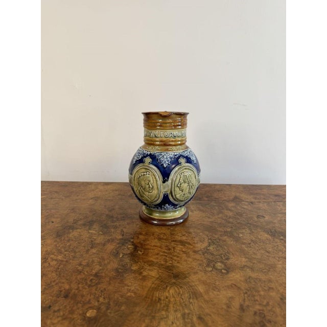 Quality antique Doulton Lambeth Queen Victoria jubilee jug, having a quality antique Victorian Doulton jubilee stoneware...