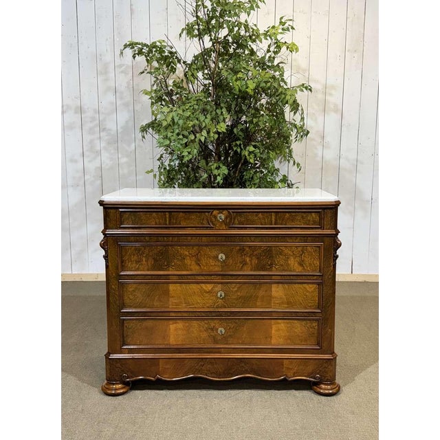 Napoleon III Commode in Walnut, Fir and White Marble, 19th Century For Sale - Image 17 of 18