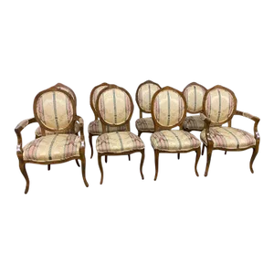 Late 20th Century Provincial Style Stained Fruitwood Upholstered Dining Chairs- Set of 8
