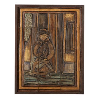 Baking Woman Plaque in Earthenware by Ilidio Bailao for Atlier-Reguengos de Monsaraz For Sale