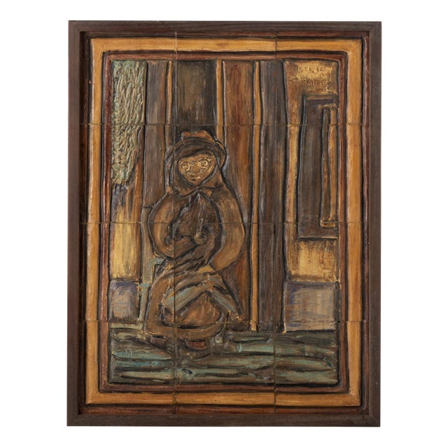 Baking Woman Plaque in Earthenware by Ilidio Bailao for Atlier-Reguengos de Monsaraz For Sale