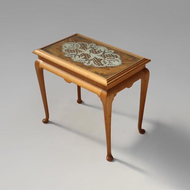 Side Table in Beech with Lace Inlay and Glass Top, France, 1950s For Sale - Image 11 of 11