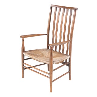 Small Arts & Craft Movement Low Spindlers Back Hearth Side Chair with Wicker Seat by Morris & Co for Liberty and Co Stowaway, London, 1930s For Sale