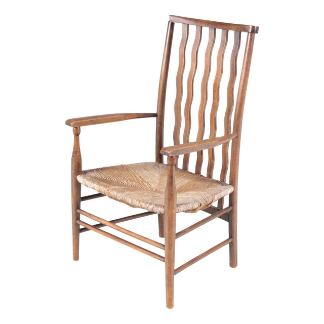 Small Arts & Craft Movement Low Spindlers Back Hearth Side Chair with Wicker Seat by Morris & Co for Liberty and Co Stowaway, London, 1930s For Sale
