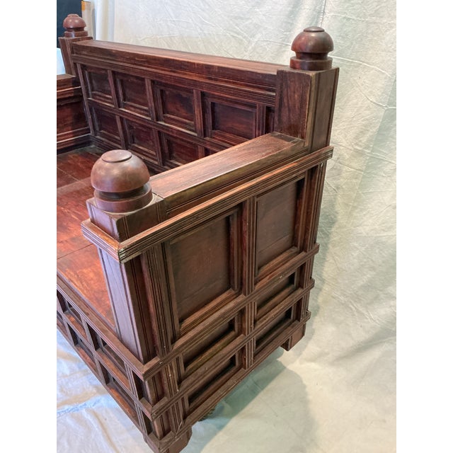 Antique Victorian Edwardian Revival Paneled Settle, Storage Settle, Monks Bench For Sale - Image 14 of 17