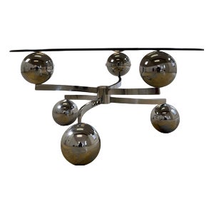 Atomic Coffee Table in Glass and Chrome For Sale