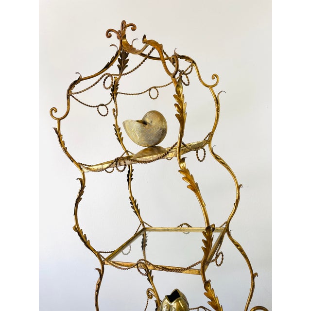 Vintage 1960s Italian Gold Gilt Curvy Tiered 2pc Etagere Shelf For Sale - Image 4 of 17