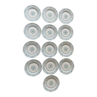 Vintage Aynsley Forget Me Not Bone China Plates 6.25 Inch Blue Floral England Dessert Plates - Set of 13 For Sale