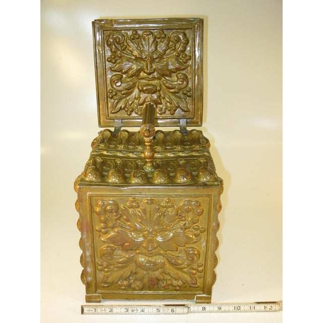 Coal Box, Hod, Scuttle Antique Brass Scottish Victorian Embossed Man in the wood For Sale - Image 16 of 18