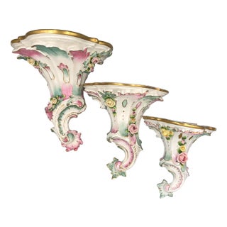 Rococo Hand-Painted Porcelain Wall Consoles from Kämmer, Dresden, Set of 3 For Sale