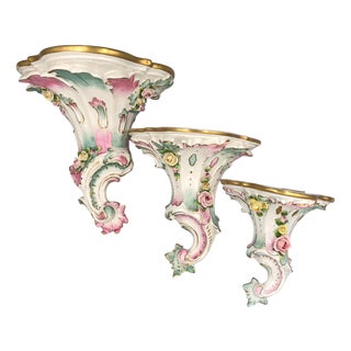 Rococo Style Hand-Painted Porcelain Wall Consoles from Kämmer, Dresden, Set of 3 For Sale