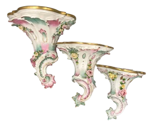 Rococo Style Hand-Painted Porcelain Wall Consoles from Kämmer, Dresden, Set of 3