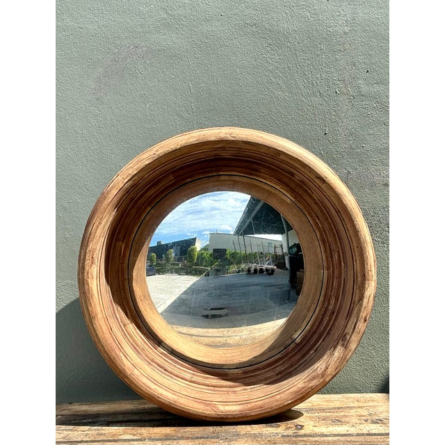Vintage Monumental Arteriors Heavy Wood Frame Convex Mirror For Sale In West Palm - Image 6 of 12