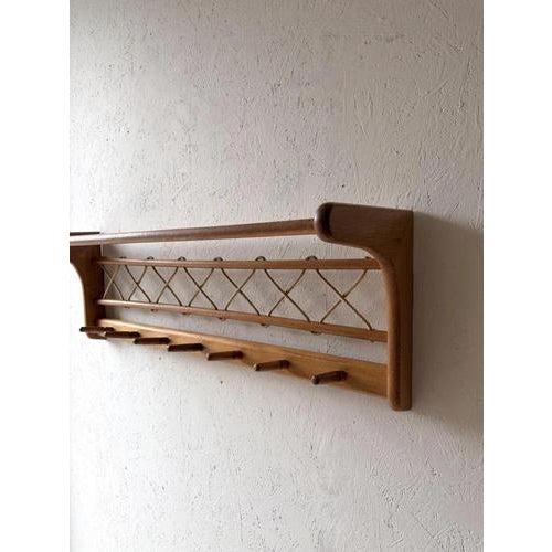 Vintage Oak Wall Coat Rack with Braided Cord, 1960s For Sale - Image 6 of 9