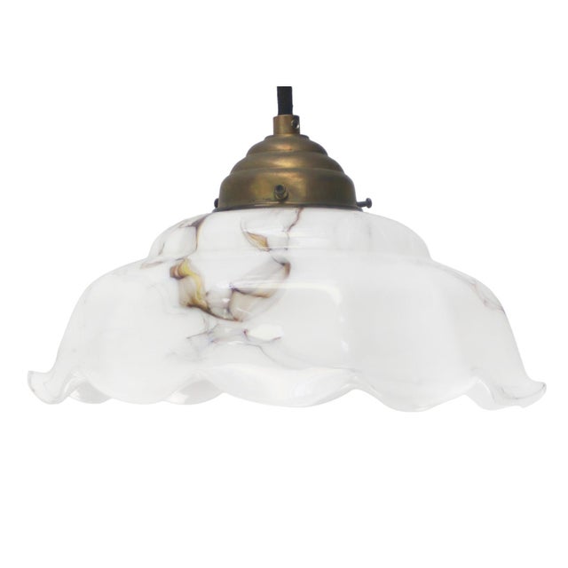 White French White Clichy Marble Patern Glass Pendant Lamp, 1920s For Sale - Image 8 of 8