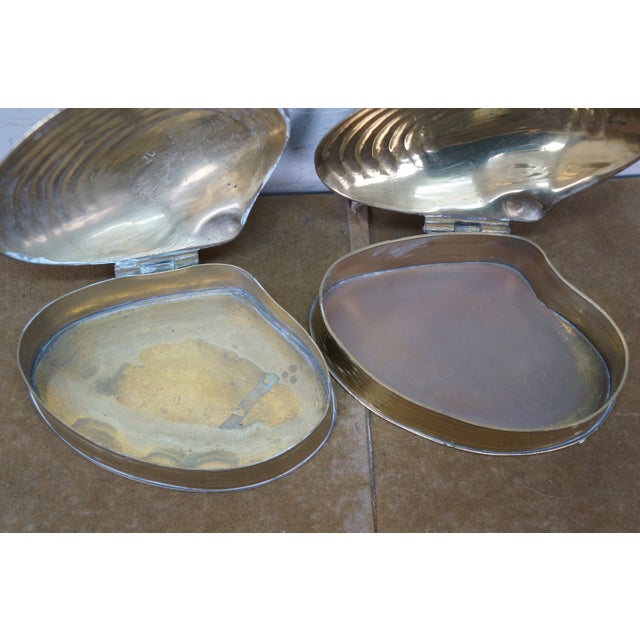 Mid 20th Century 2 Brass Nautical Beach Clam Sea Shell Keepsake Trinket Boxes Compotes 5" For Sale - Image 14 of 16