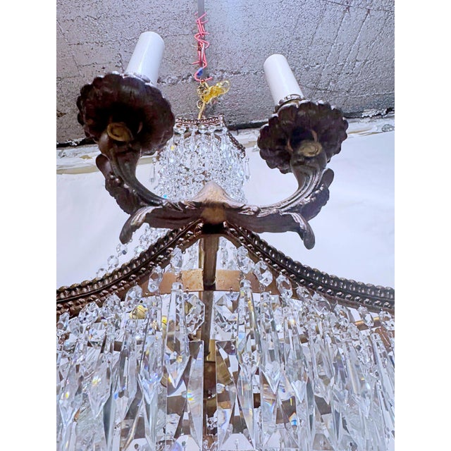 1920s Empire Brass Chandelier With a-Chain Crystals For Sale - Image 9 of 16