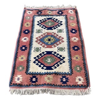 Vintage Handmade Wool Rug For Sale