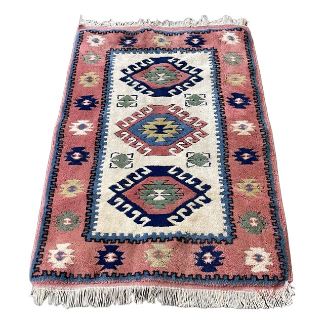 Vintage Handmade Wool Rug For Sale