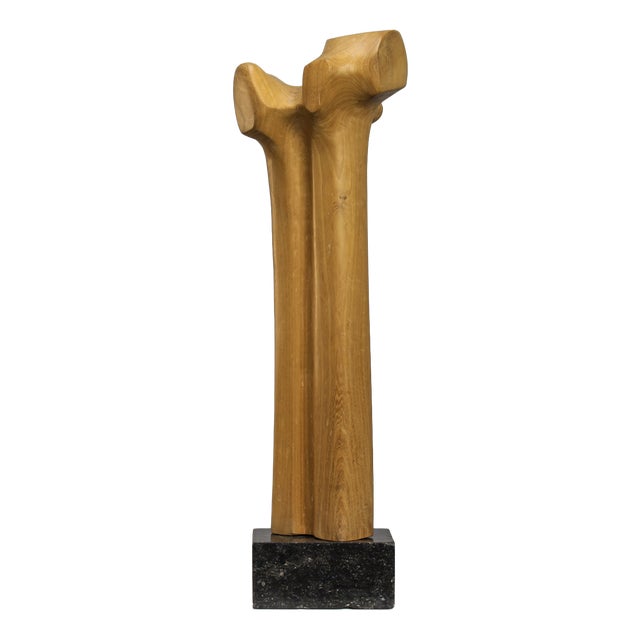 Abstract Biomorphic Sculpture in Carved Wood and Stone, 1970s For Sale