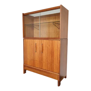 John Keal for Brown Saltman Mahogany Wood and Glass Cabinet Buffet 1960s