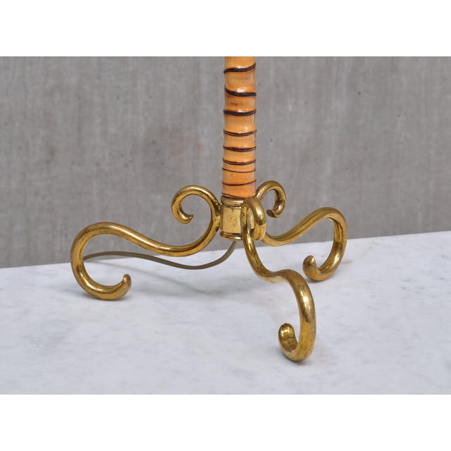 Brass and Bamboo Table Lamp with Silk Shade attributed to J. T. Kalmar, Austria, 1950s For Sale - Image 6 of 10