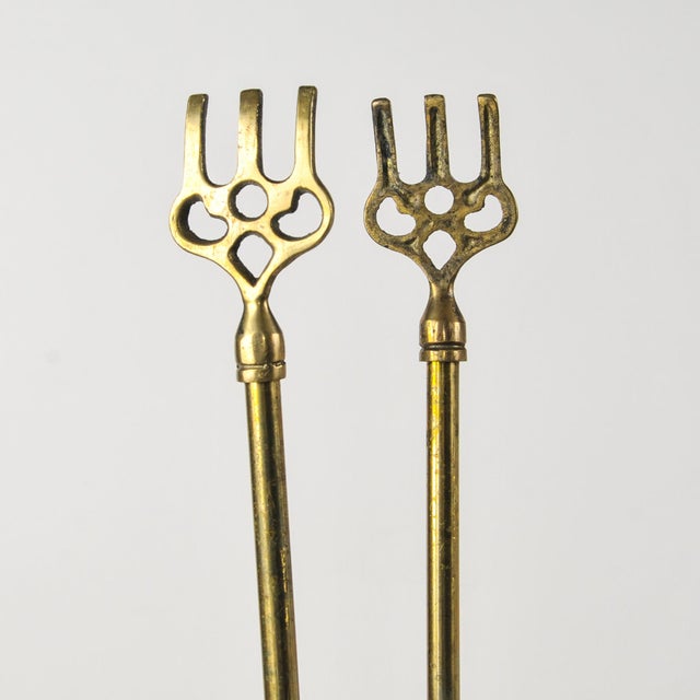 Metal Mid 20th Century Solid Brass Seashell Handle Fireplace Tool Set With Scallop Shell Base Stand For Sale - Image 7 of 15