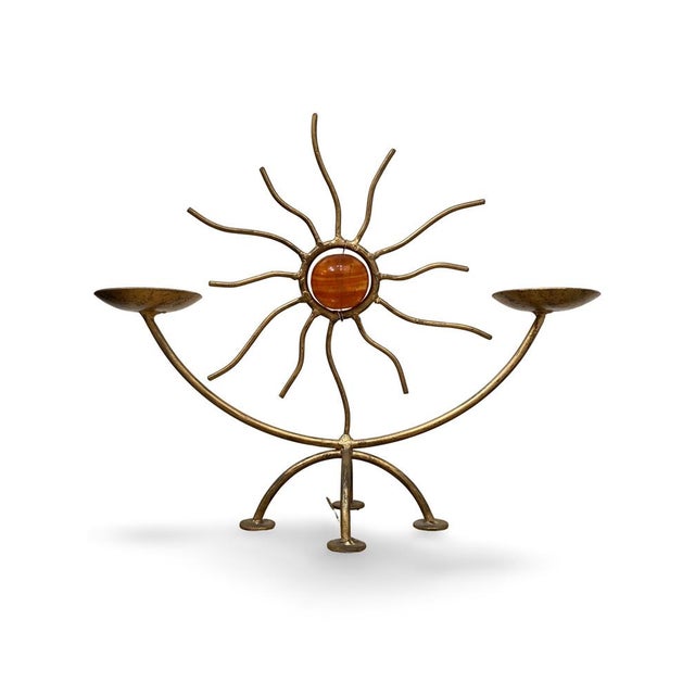 Hollywood Regency Gold Metal Candleholder, 1960s For Sale - Image 10 of 10