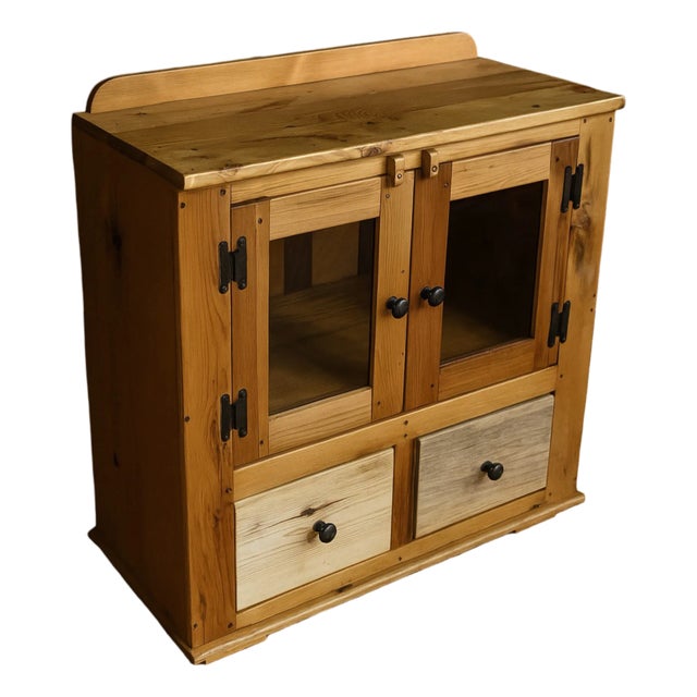 The Liberty - Handcrafted Early American Cupboard / Display Cabinet With Glass Doors & Reclaimed Pine For Sale