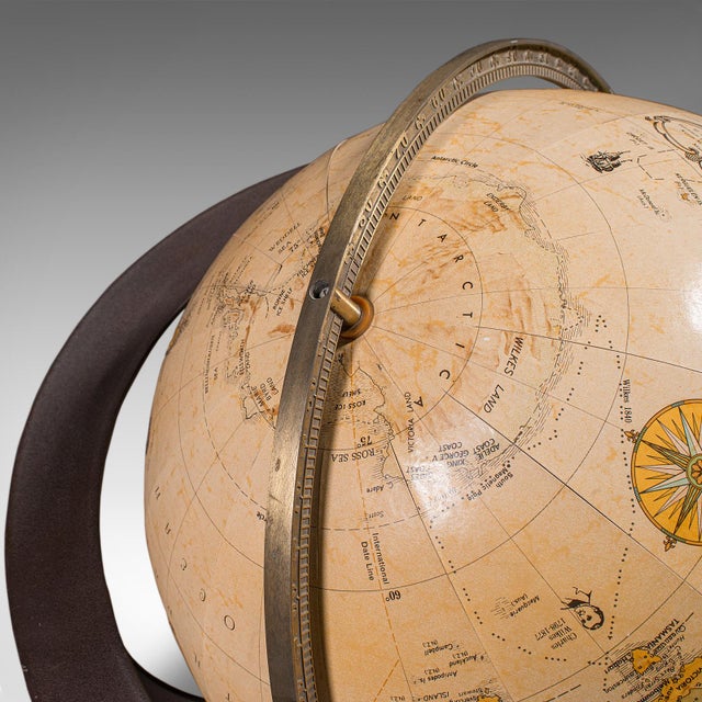 Late Vintage Tripod Globe, American, Steel, Topographical Gores, Classic Taste For Sale - Image 9 of 12