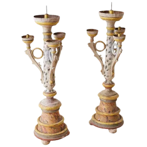 Italian Carved Three-Light Candelabras - a Pair