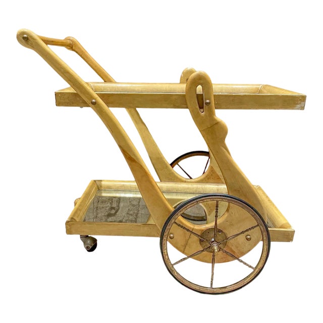 1950s Aldo Tura Italian Goatskin and Brass Swan Service Cart For Sale