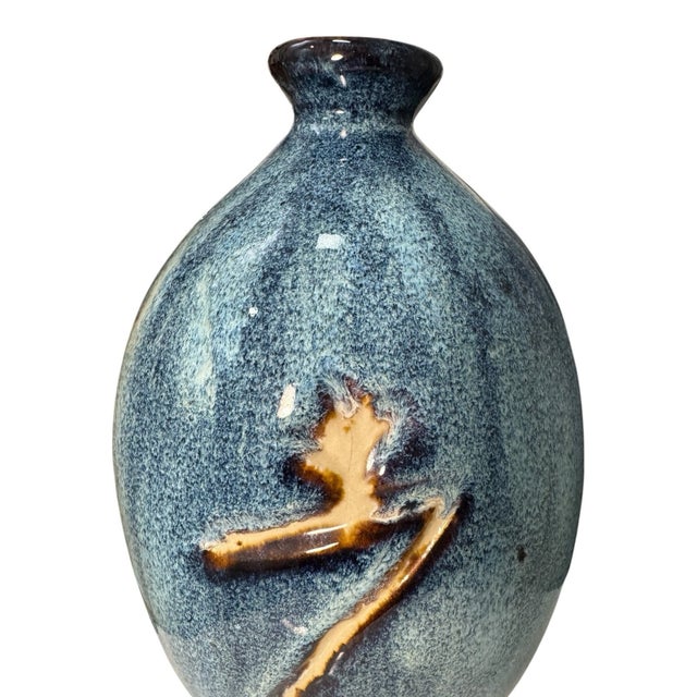Vintage Japanese Tokkuri Sake Bottle Blue Glaze Studio Pottery Vase For Sale In Philadelphia - Image 6 of 9