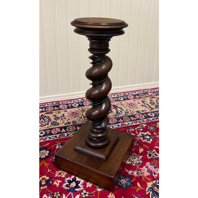 Antique Pair French Louis XIII Barley Twist Pedestals Plant Stands Oak 33" T For Sale - Image 13 of 18