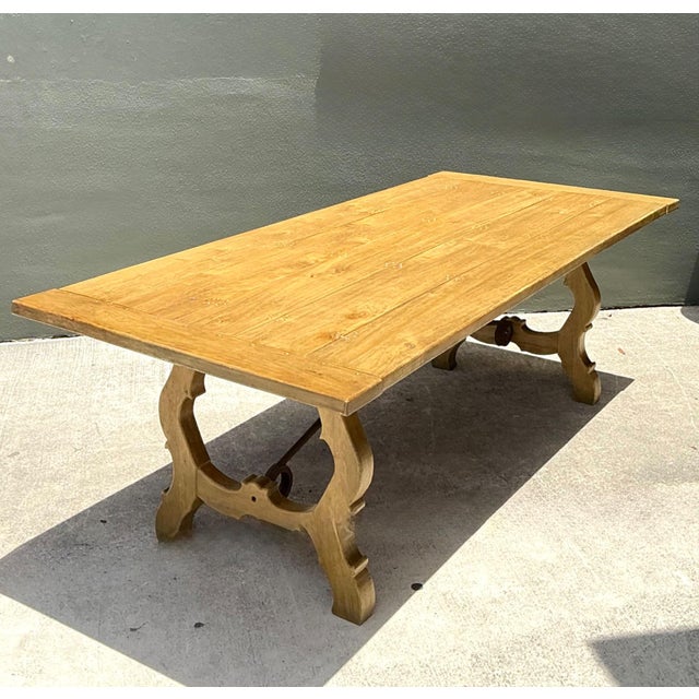 Farmhouse Vintage Wood Lyre Farmhouse Style Table For Sale - Image 3 of 18