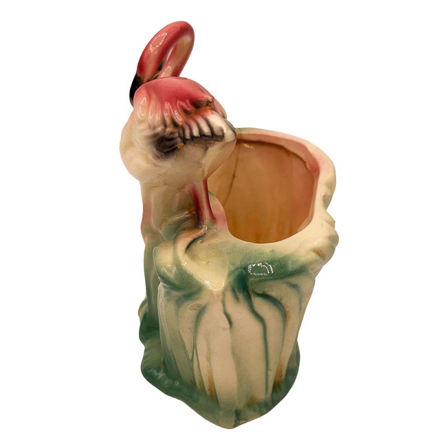 Mid 20th Century Ceramic 445 Pink Flamingo Flower Tabletop Planter by Maddux For Sale - Image 4 of 5